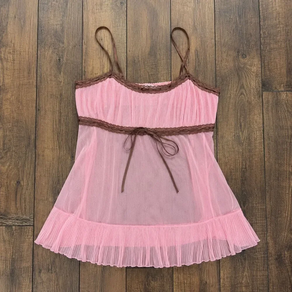 Vintage Y2K Victoria’s Secret Dusty Rose Pink Sheer Mesh Mini Slip Dress M